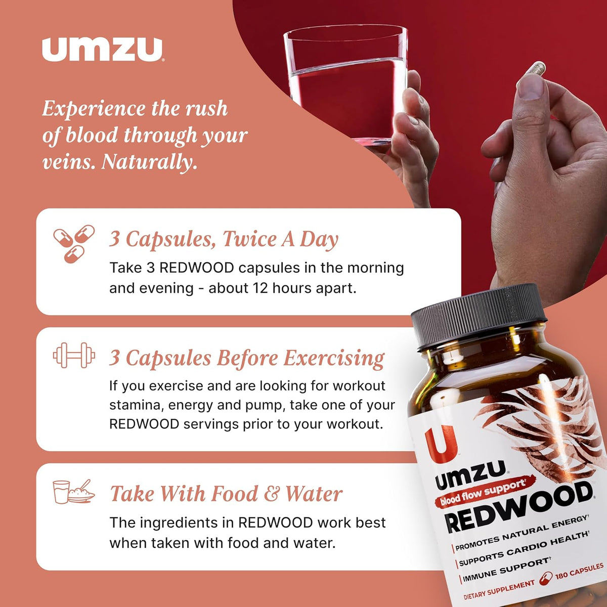 UMZU Redwood Nitric Oxide Booster, 30 Day Supply