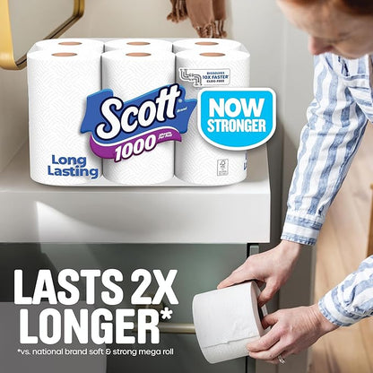 Scott 1000 Toilet Paper, 18 Rolls, Septic-Safe, 1-Ply Toilet Tissue