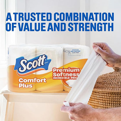 Scott ComfortPlus Toilet Paper, 12 Triple Rolls, 231 Sheets per Roll, Septic-Safe, 1-Ply Toilet Tissue
