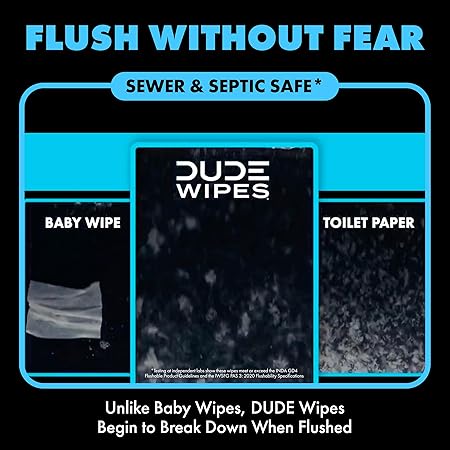 DUDE Wipes Unscented Flushable Wipes (2-Pack, 48 Count Each) – Extra-Large Adult Wet Wipes with Vitamin E & Aloe | Septic Safe