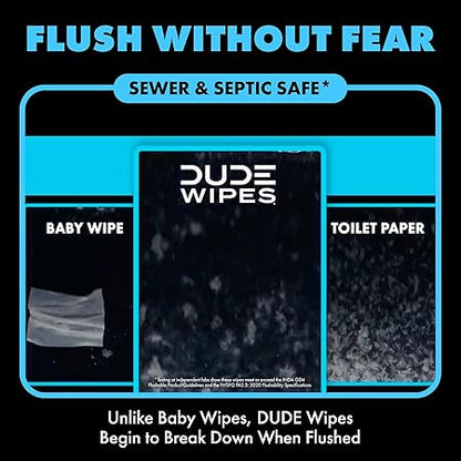 DUDE Wipes Unscented Flushable Wipes (2-Pack, 48 Count Each) – Extra-Large Adult Wet Wipes with Vitamin E & Aloe | Septic Safe