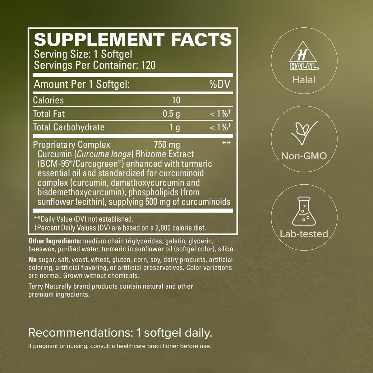 Terry Naturally CuraMed 750mg - Pain & Inflammation Relief - 120 Count