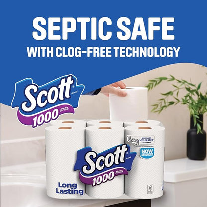 Scott 1000 Toilet Paper, 18 Rolls, Septic-Safe, 1-Ply Toilet Tissue