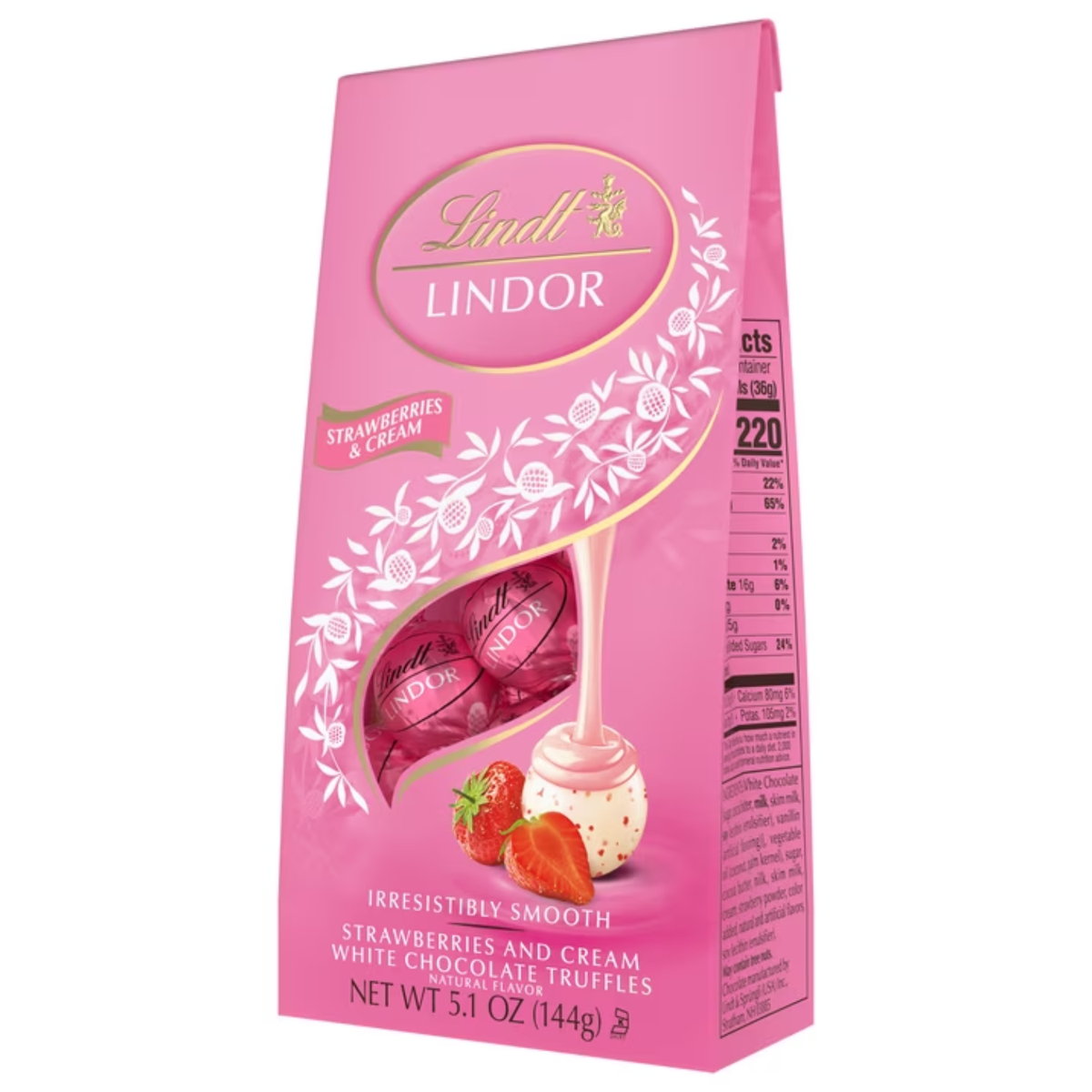 Lindt LINDOR Strawberries & Cream White Chocolate Truffles, Premium White Chocolate Candy with Strawberry Cream Filling, 5 Pack (5.1 oz Bags)