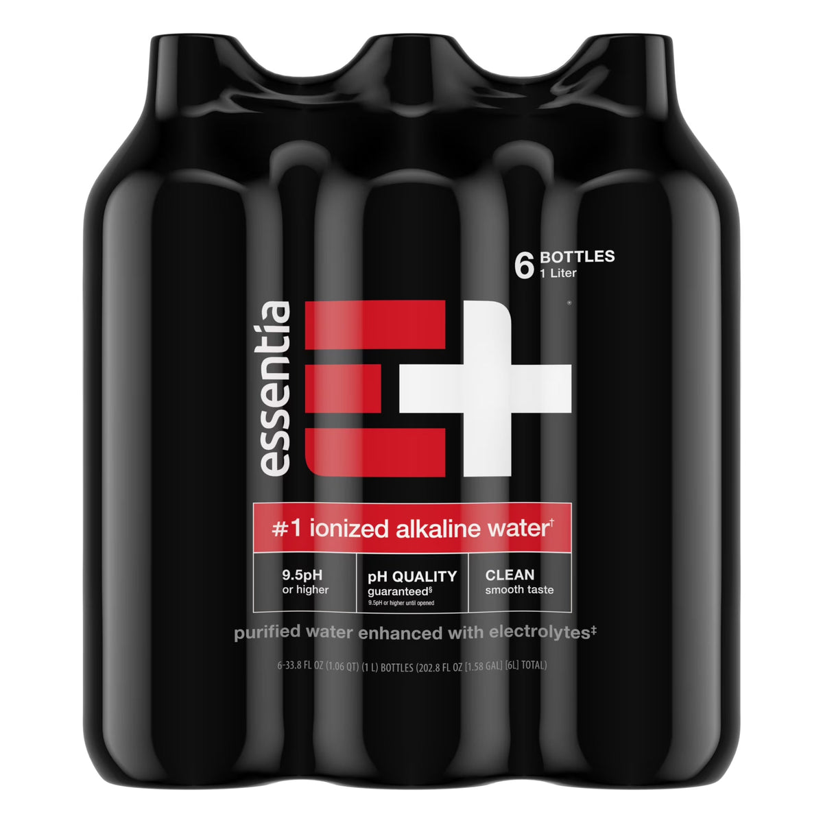 Essentia Ionized Alkaline Bottled Water, 1 Liter Bottles, 6 Pack, 99.9% Pure Water with Electrolytes
