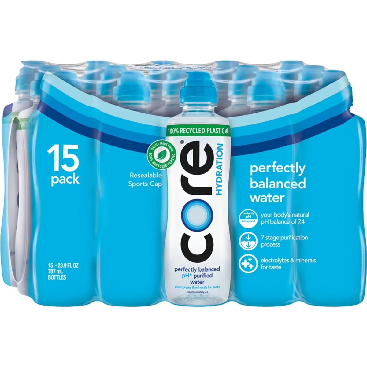 CORE Hydration Nutrient Enhanced Water, 23.9 fl oz Bottles, 15 Pack, Purified Water with Electrolytes, Vitamins & Minerals