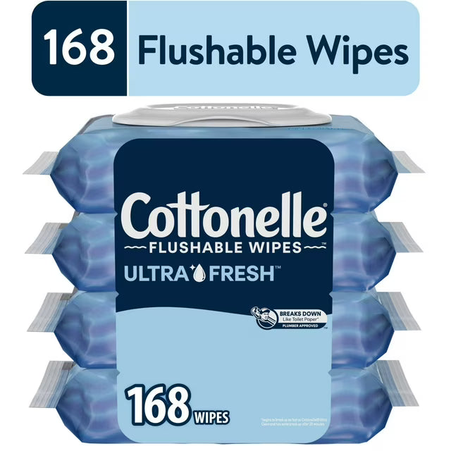 Cottonelle Ultra Fresh Flushable Wet Wipes, Fresh Cleansing Bathroom Wipes, 4 Flip-Top Packs