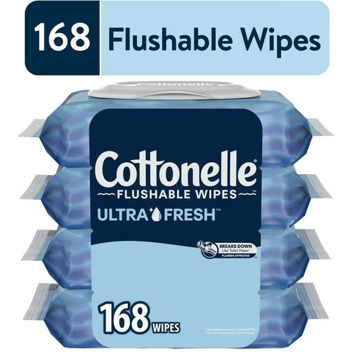 Cottonelle Ultra Fresh Flushable Wet Wipes, Fresh Cleansing Bathroom Wipes, 4 Flip-Top Packs