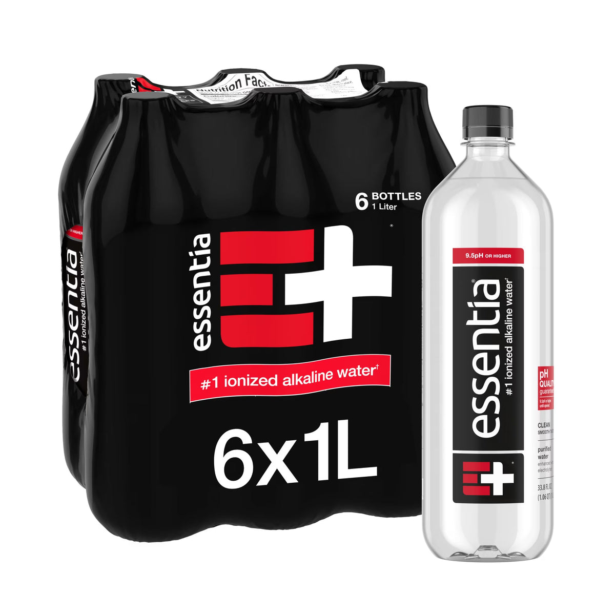 Essentia Ionized Alkaline Bottled Water, 1 Liter Bottles, 6 Pack, 99.9% Pure Water with Electrolytes