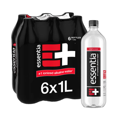 Essentia Ionized Alkaline Bottled Water, 1 Liter Bottles, 6 Pack, 99.9% Pure Water with Electrolytes