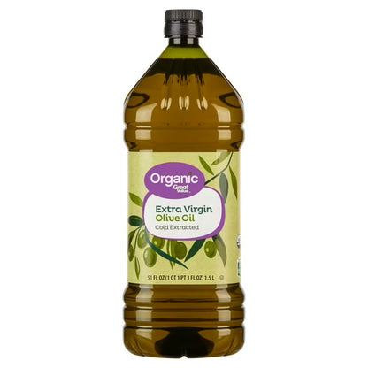 Great Value Organic Extra Virgin Olive Oil, 51 fl oz Bottle, Premium Organic Olive Oil for Cooking, Dressings & Everyday Use
