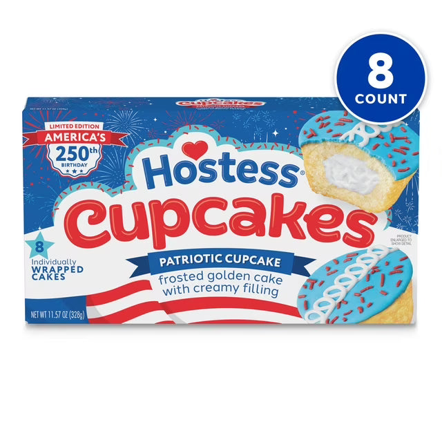 Hostess Patriotic Cupcakes, Golden Snack Cakes, 11.57 oz Box (8 Pouches)