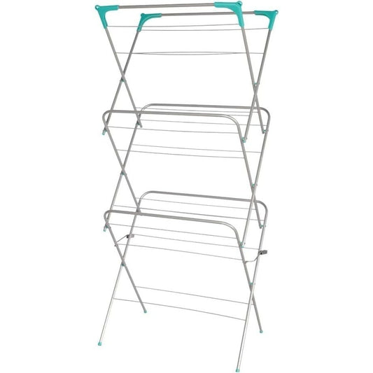 UTTAM Foldable Clothes Drying Rack – Alloy Steel Clothes Airer with Corner Hooks, Sock Dryer, 15M Drying Capacity, 15KG Load, Grey
