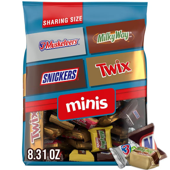 SNICKERS, TWIX & More Minis Chocolate Candy Bars Variety Pack, Assorted Mini Chocolate Candy, 8.31 oz Bag