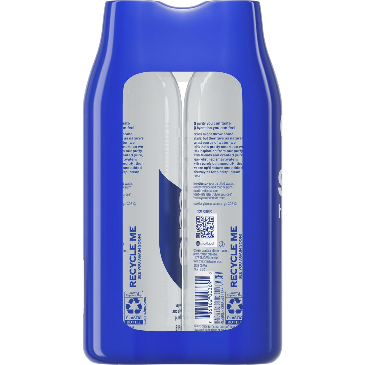 smartwater Vapor Distilled Water, 16.9 fl oz Bottles, 6 Pack, Premium Purified Water with Electrolytes for Taste