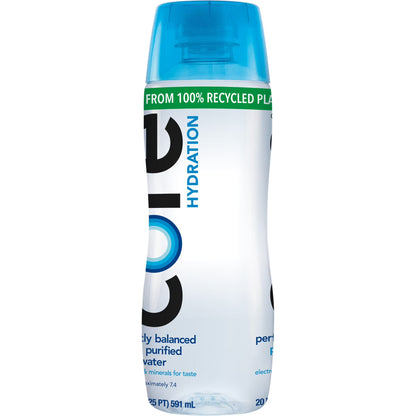 CORE Hydration Perfectly Balanced Water, 20 fl oz Bottle, pH 7.4, Purified Water with Electrolytes & Minerals, Cup Cap