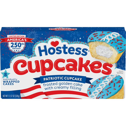 ( 4 PACK ) Hostess Patriotic Cupcakes, Golden Snack Cakes, 11.57 oz Box (32 Pouches)