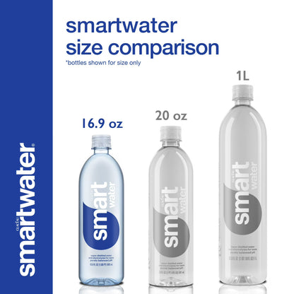 smartwater Vapor Distilled Water, 16.9 fl oz Bottles, 6 Pack, Premium Purified Water with Electrolytes for Taste