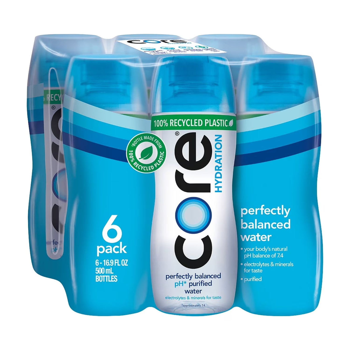 CORE Hydration Perfectly Balanced Drinking Water, 0.5 L (16.9 fl oz) Bottles, 6 Count Pack