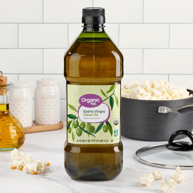 Great Value Organic Extra Virgin Olive Oil, 51 fl oz Bottle, Premium Organic Olive Oil for Cooking, Dressings & Everyday Use