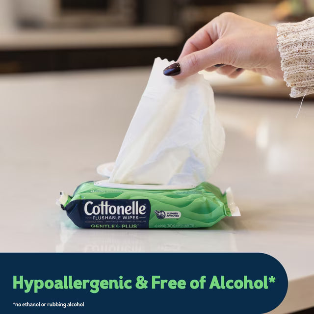 Cottonelle Gentle Plus Flushable Wet Wipes, Gentle Cleansing Bathroom Wipes, 4 Flip-Top Packs