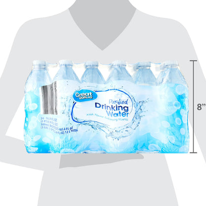 Great Value Purified Drinking Water, Bottled Water, 16.9 fl oz Bottles, 24 Count Pack